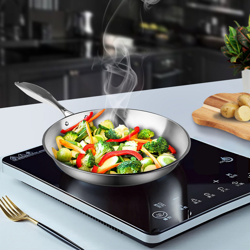 Stainless Steel Fry Pan Set of 2 22cm 34cm Induction Ready Skillet Kitchen