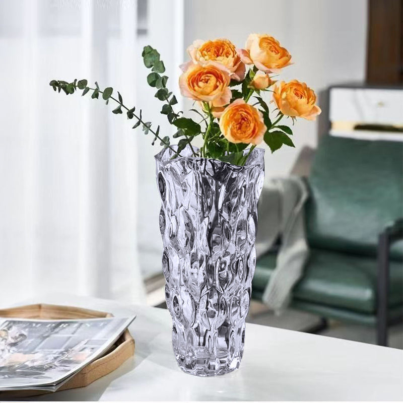 30cm Hand Blown Glass Tall Vase Grey Modern Thick Home Decor