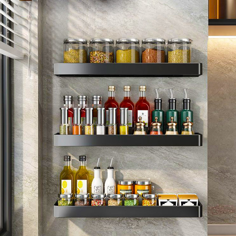 42cm Aluminum Wall Mounted Kitchen Spice Rack Black Space Saving Shelf