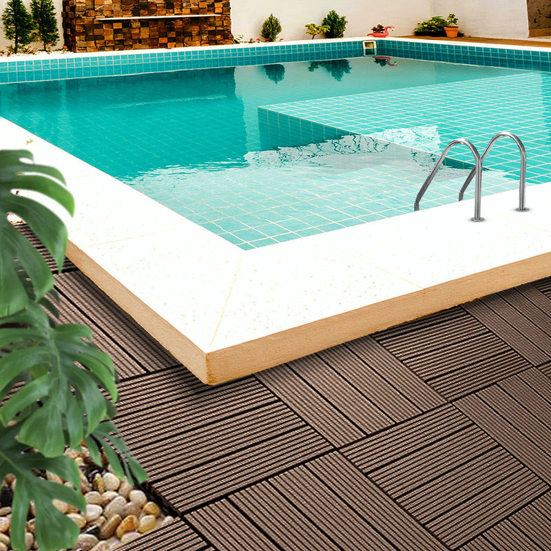 2X 11 Pcs Wooden Composite Decking Tiles Dark Chocolate 30x30x2.2cm Interlocking