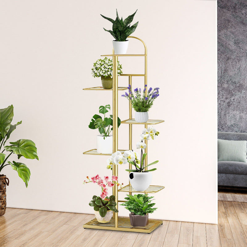 2X 6 Tier Gold Metal Plant Stand 7 Pots Indoor Flowerpot Display Shelf Decor