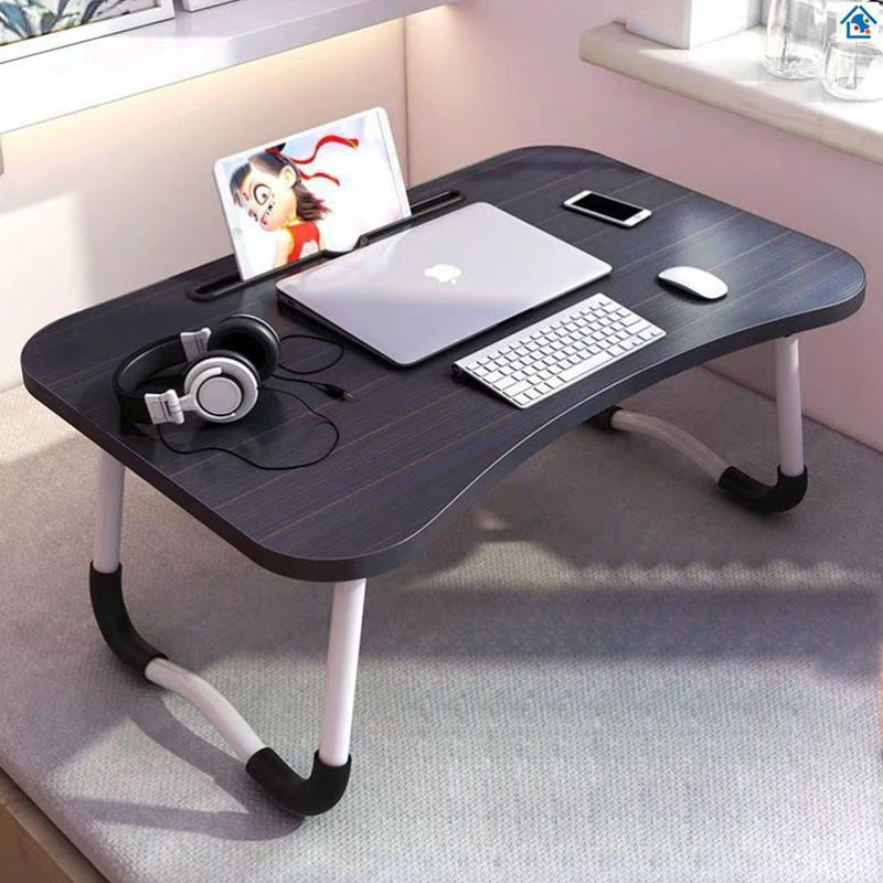Portable Foldable Adjustable Bed Table Mdf Top 60x40x28cm Black Laptop Stand