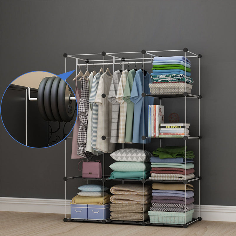 10 Cubes Portable Wardrobe Black Polypropylene Modular Closet 110.5x37x146cm