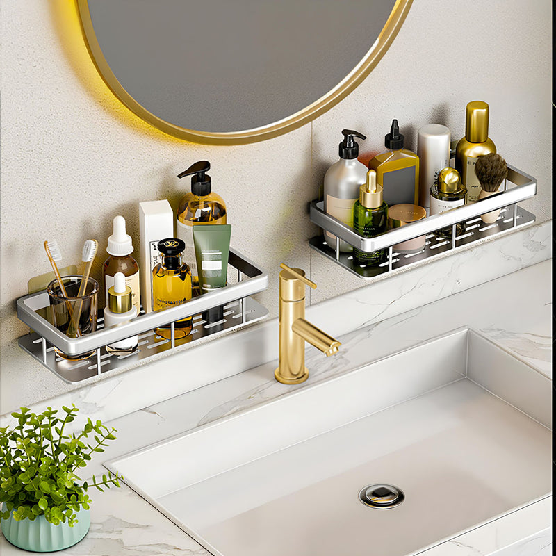 2X Silver Aluminum Wall Mounted Bathroom Shelf Rack 34x16x6.5cm Rustproof