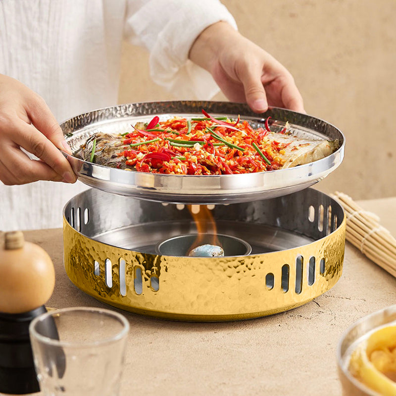 26cm Stainless Steel Dry Pot Hammered Texture Gold Nonstick Interior