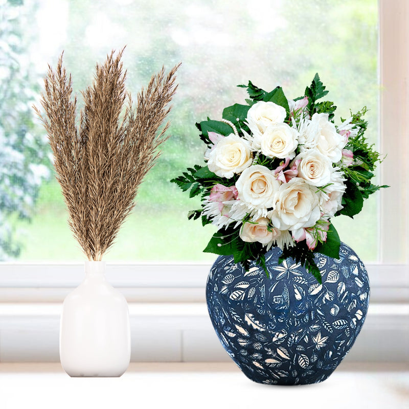 Small Blue Ceramic Flower Vase Elegant 21x22cm Home Decor Accent Piece