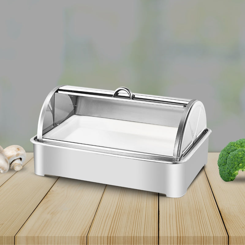 59x38.5x14cm Ceramic Chafing Dish Stainless Steel Stand Silver