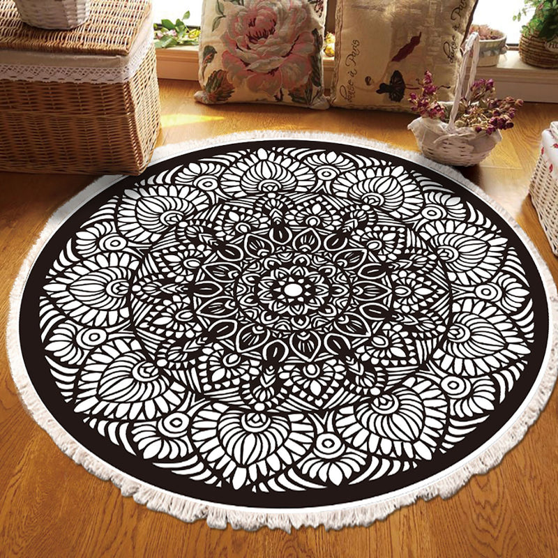 Mandala Round Area Rug 120cm Polyester Plush Anti Slip Tassel