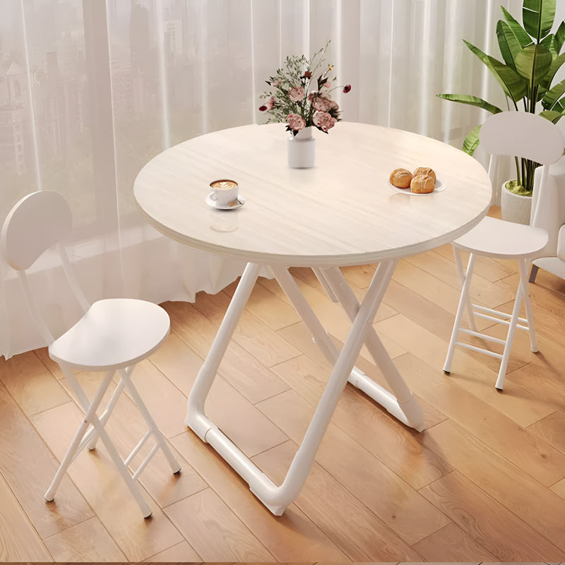 80cm Round Wood Table 72cm High Light Wood Top White Legs Multipurpose