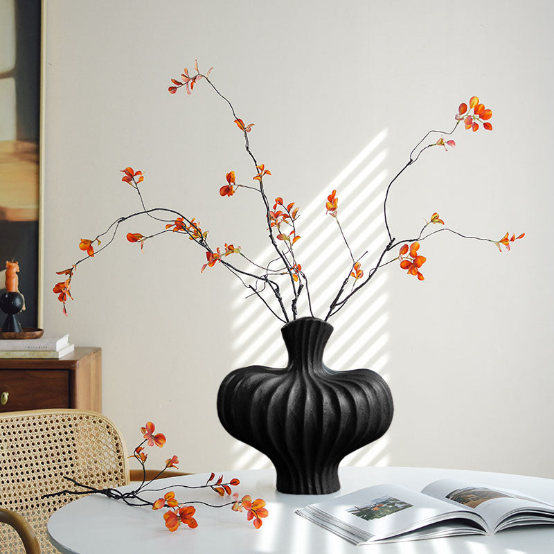 2X Ceramic Vases 25X24cm Small Ornament Matte Black Countertop Decor