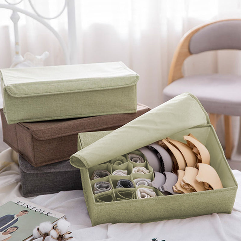 2X Green Flip Top Underwear Storage Box Foldable Wardrobe Drawer Organizer