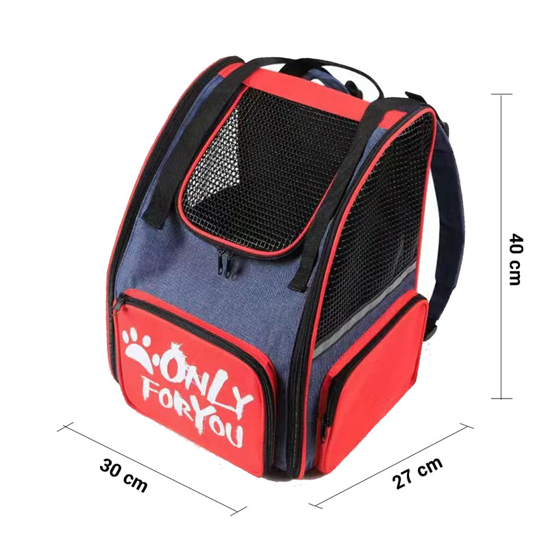 Red Pet Carrier Backpack Oxford Cloth Breathable Mesh Safety Travel Bag