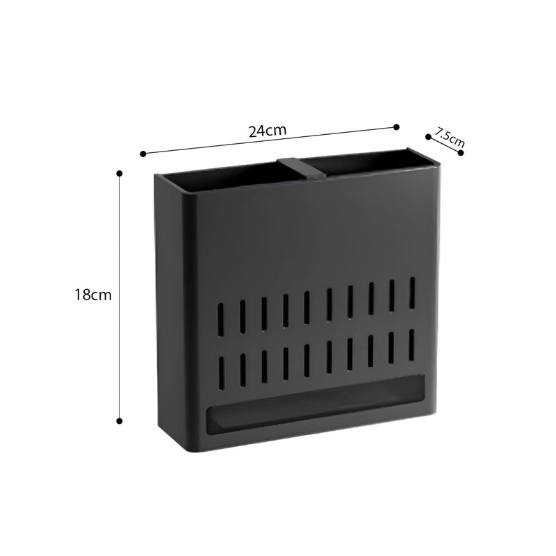 Wall Mounted Aluminum Kitchen Utensil Rack 24x18x7.5cm Black Rustproof