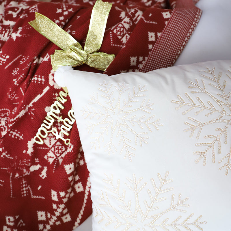 2X White Soft Plush 45cm Square Pillow Snowflake Cushion Holiday Decor