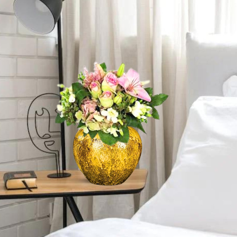 Small Ceramic Flower Vase 21x22cm Yellow Sturdy Elegant Home Decor