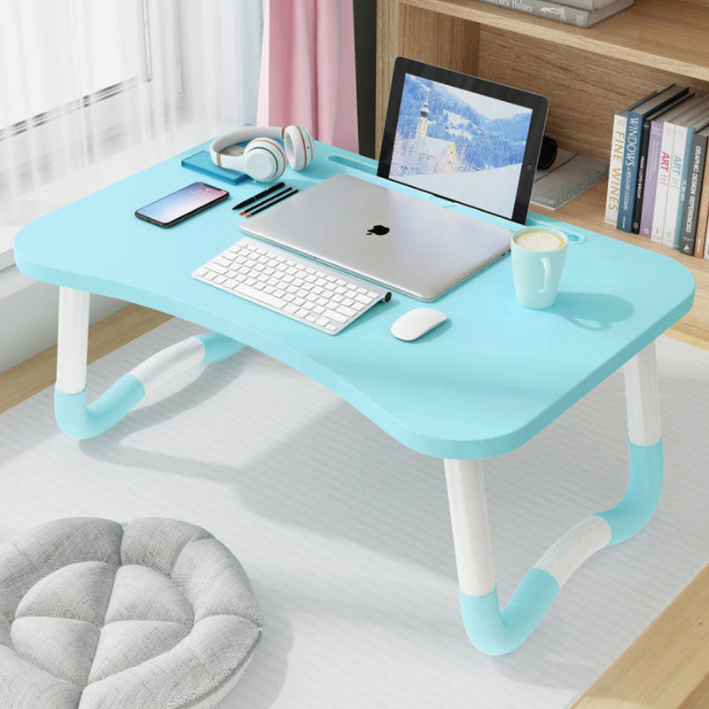 Blue Portable Bed Table Adjustable Foldable MDF Desk with Stand Cup Holder