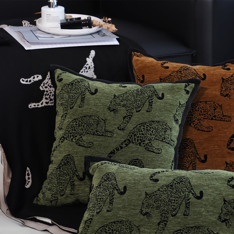 2X 40x45cm Polyester Throw Pillow Green Leopard Square Retro Design