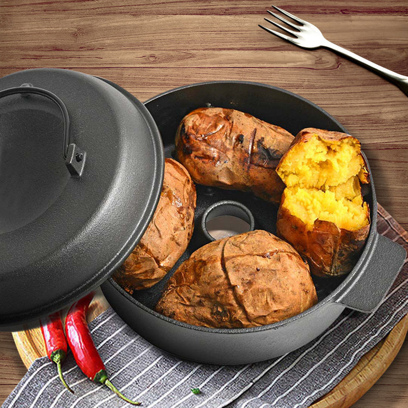 2X 28cm Cast Iron Dutch Oven Pot Pre-Seasoned Non-Stick Camping Cookware