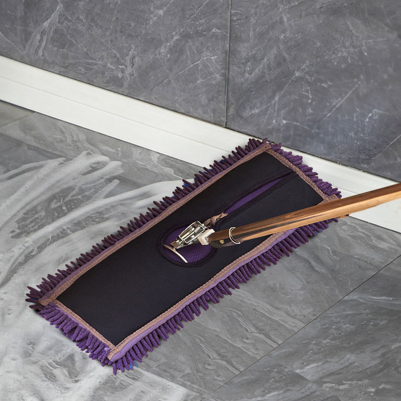 90cm Purple Microfiber Flat Mop Stainless Steel Handle PVC Grip Dust Removal