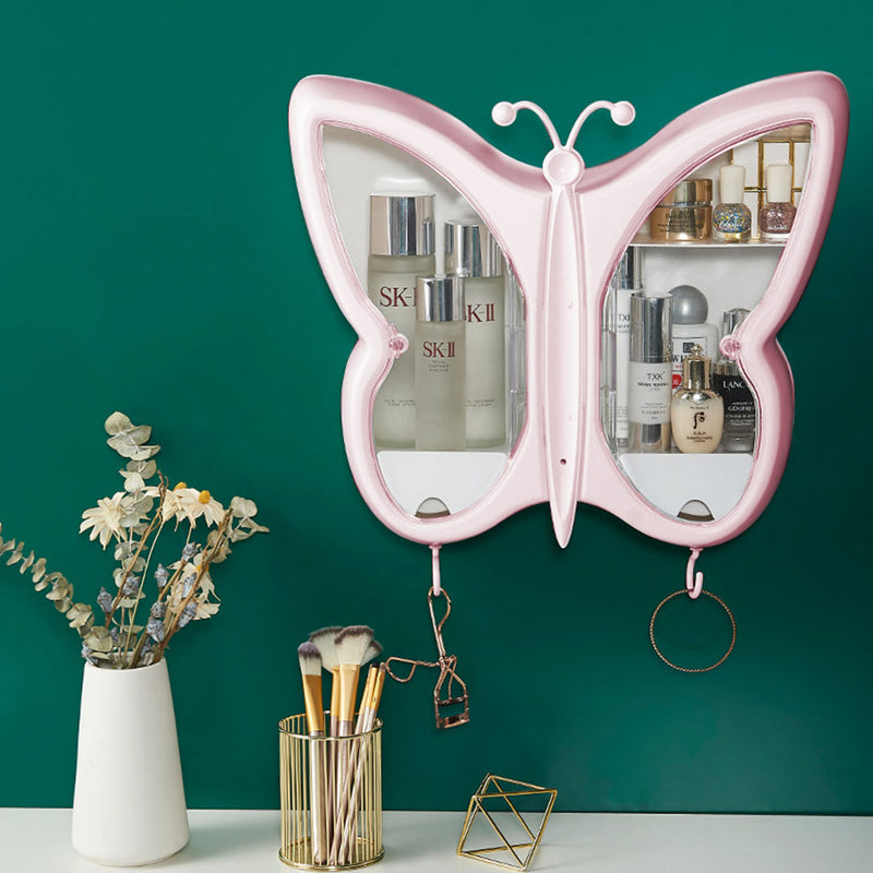 Pink Butterfly Wall-Mounted Makeup Organizer Dustproof Waterproof Bathroom Storage