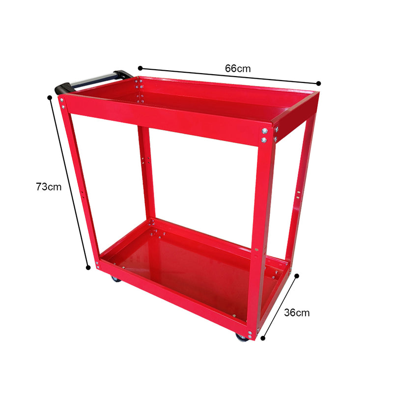 2 Tier Tool Cart Cold-rolled Steel Portable Utility Trolley Red 25kg Capacity