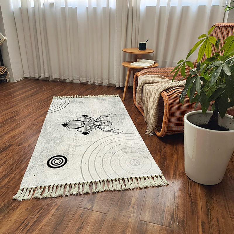 90cm Multicolor Woven Area Rug Carpet Cotton Polyester Soft Striped Tassels