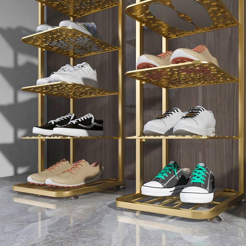 2X 5 Tier Metal Shoe Organizer Gold Plated Space Saving Footwear Storage Rack