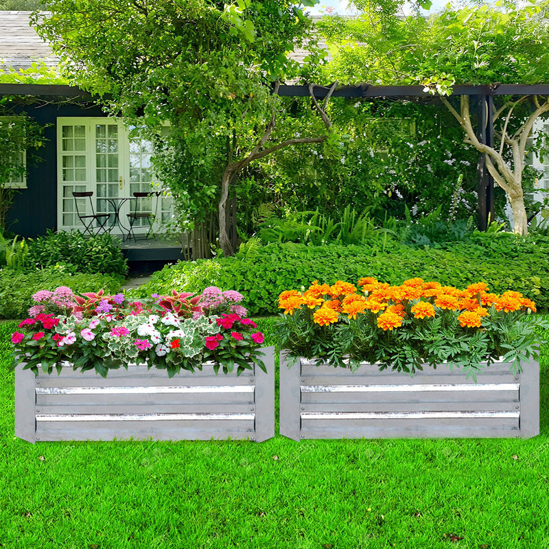 Rectangle Galvanised Iron Raised Garden Bed 120X60X30cm Silver Anti Rust Outdoor