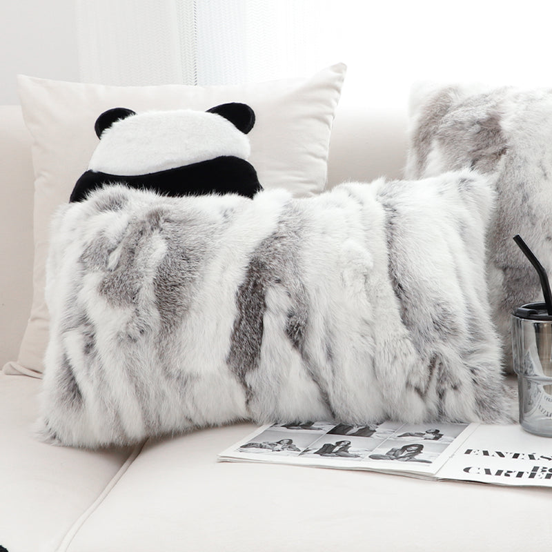 Rabbit Fur Cushion 30cm Warm Floral Gray Throw Pillow Home Decor Cozy Accent