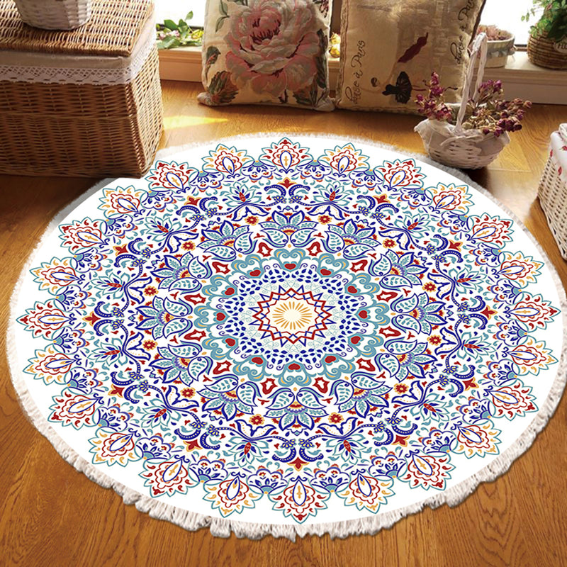 2X 120cm Round Mandala Area Rug Polyester Thick Plush Anti Slip Multicolor