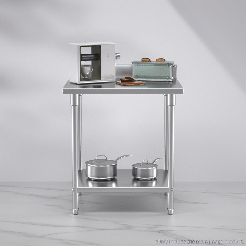 Stainless Steel Kitchen Prep Bench With Backsplash 800x700x850mm Adjustable Shelf