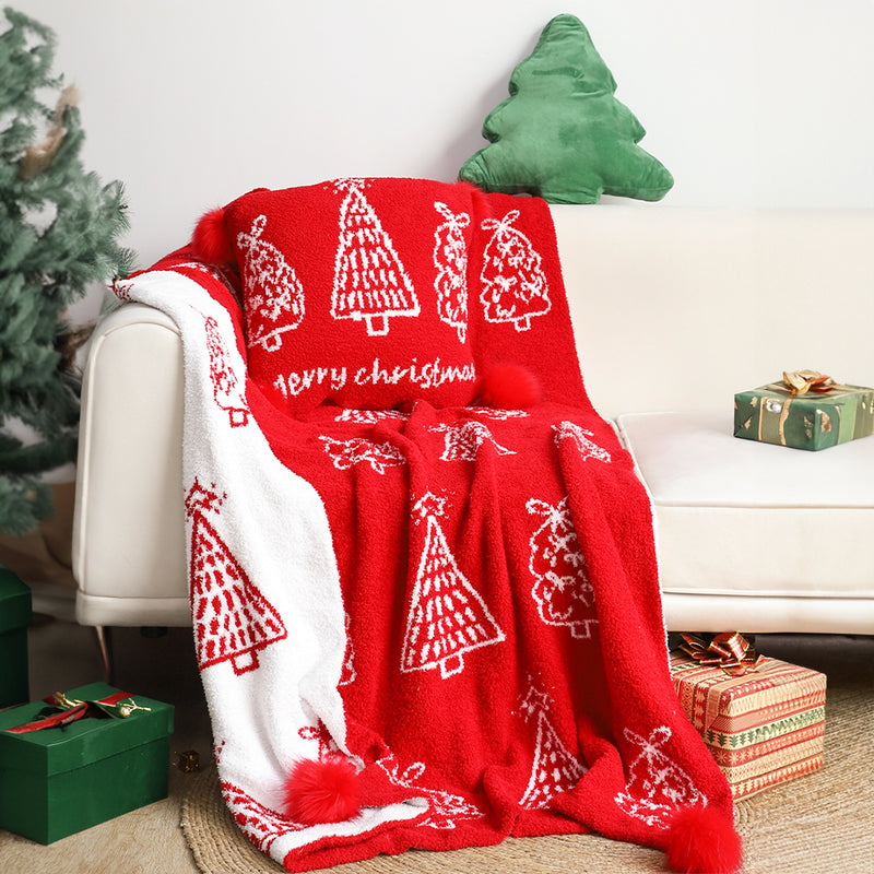 Christmas Throw Blanket 130x180cm Red Fleece Cozy Soft Festive Tree Decor