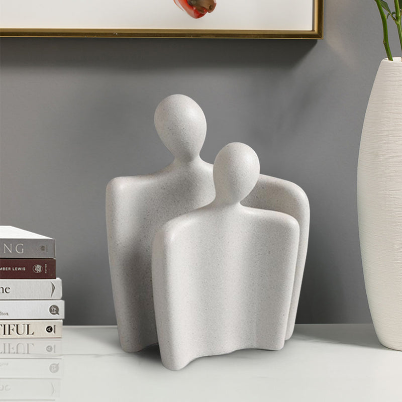 2X Ceramic Abstract Figurine Set Minimalist Modern Statues Matte Cream