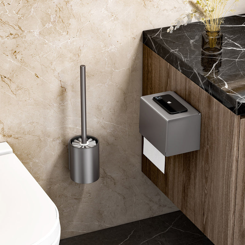 Wall Mounted Toilet Brush with Holder Aluminum Hygienic Scrub Dark Grey 27cm