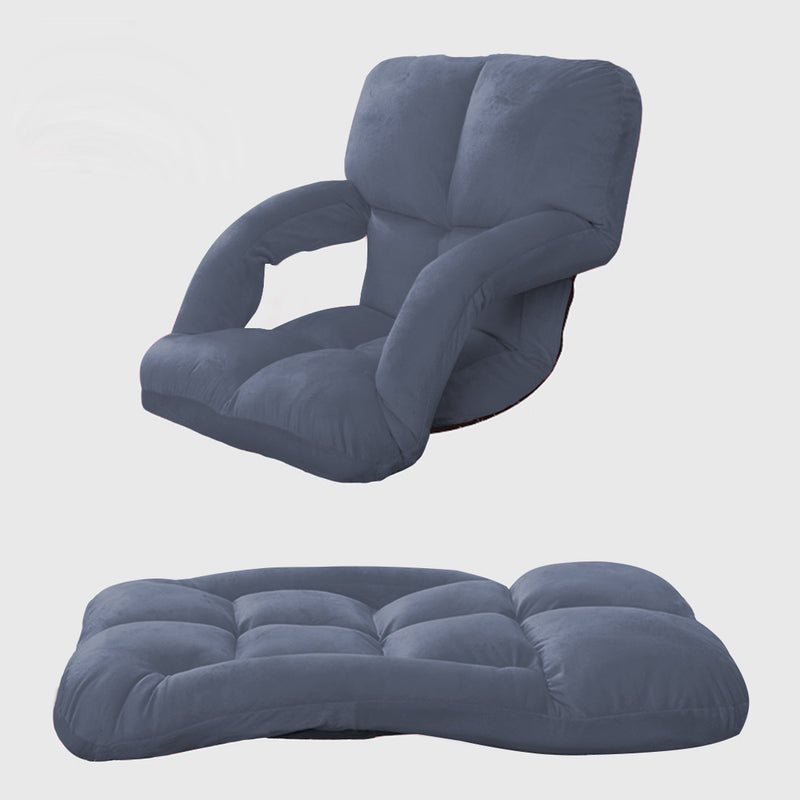 Foldable Grey Floor Lounge Chair Adjustable Recliner with Armrest Flannel