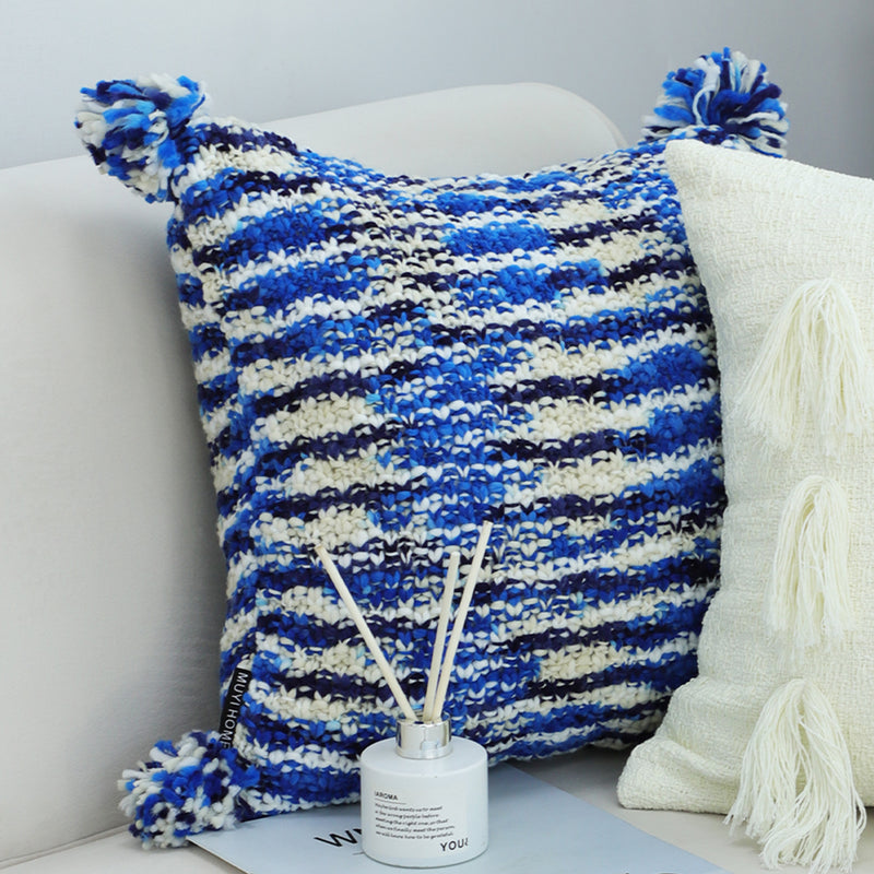 2X 45x45x14cm Polyester Knitted Square Throw Pillow Deep Sea Blue Gradient