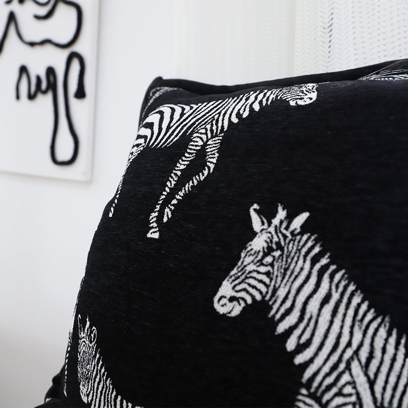 Decorative Polyester Square Pillow 45x45x14cm Black Zebra Luxury