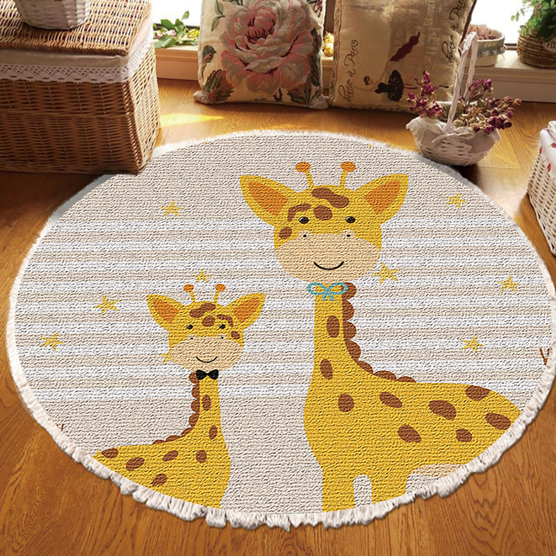 2X 120cm Round Cartoon Animal Non-Slip Ultra-Soft Flannel Rug Multicolor