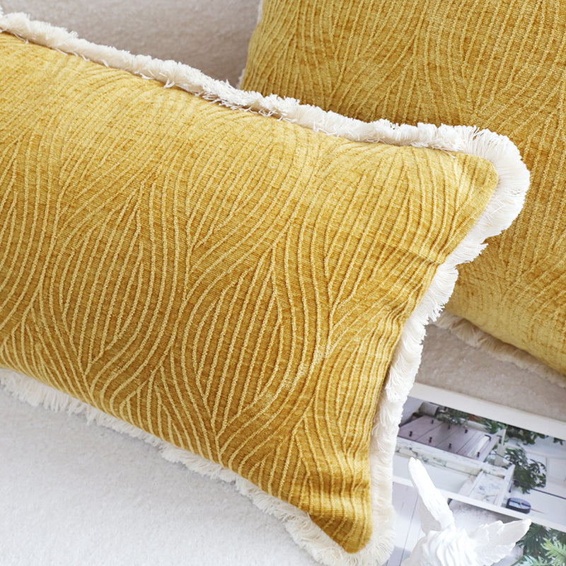 Throw Pillow Chenille Texture Polyester Cotton Blend 35x55x18cm Turmeric Yellow