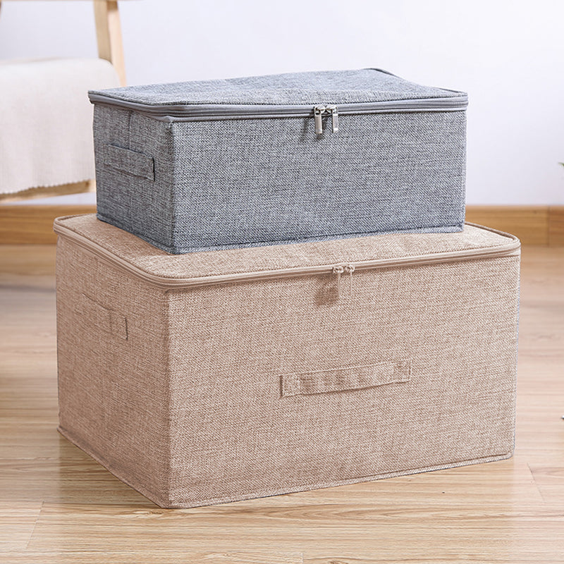 Beige Large Foldable Double Zipper Storage Box 45x35x25cm Moisture Proof Cotton