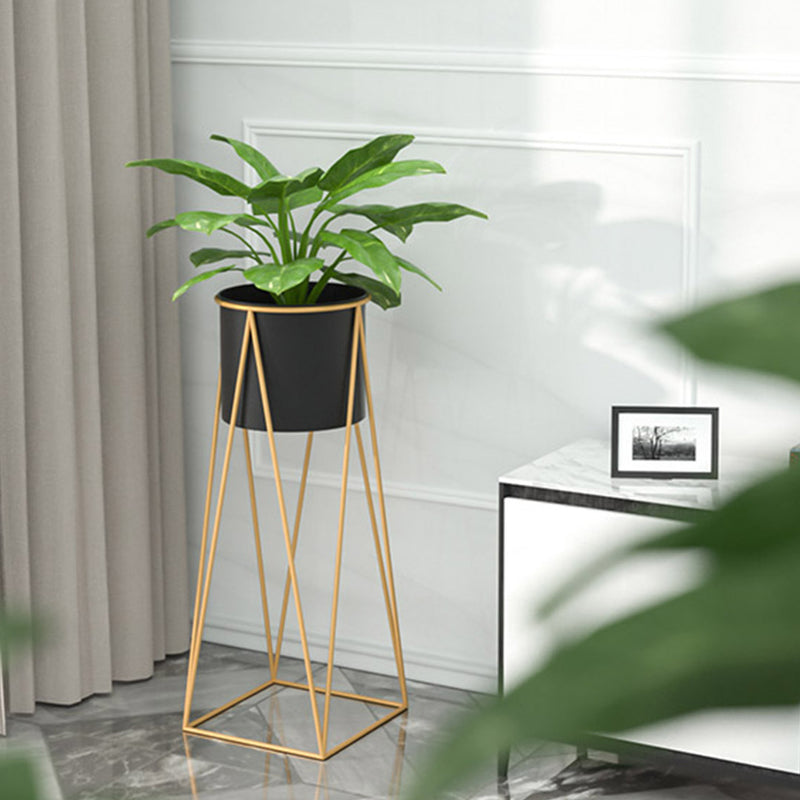 70cm Gold Metal Plant Stand With Black Enamel Pot Corner Indoor Display Rack