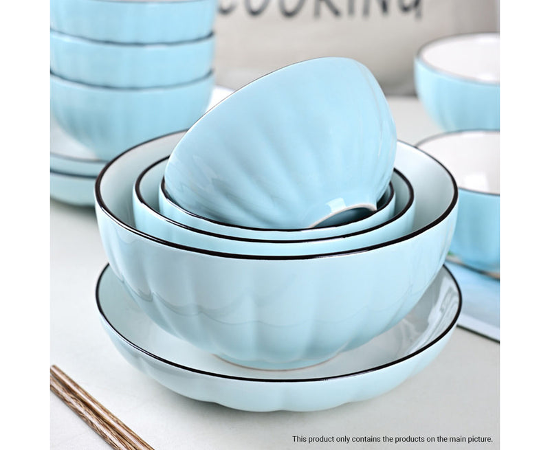 Blue Japanese Ceramic Dinnerware Set of 9 Stackable Bowls Plates Spoons