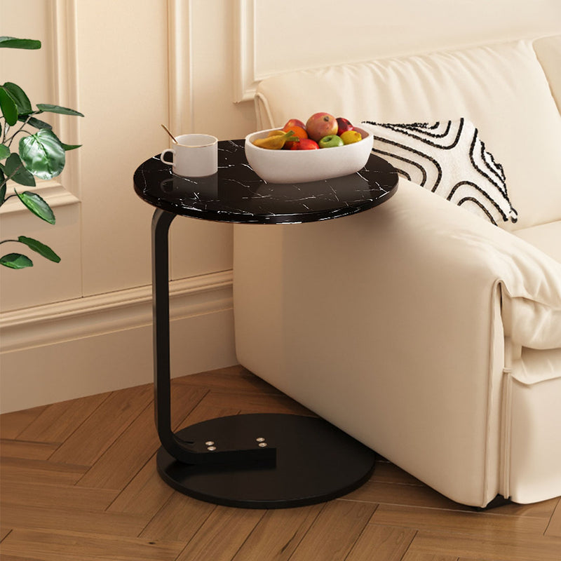 2X Black Marble Mini Side Table 50cm Lightweight Movable Metal Frame