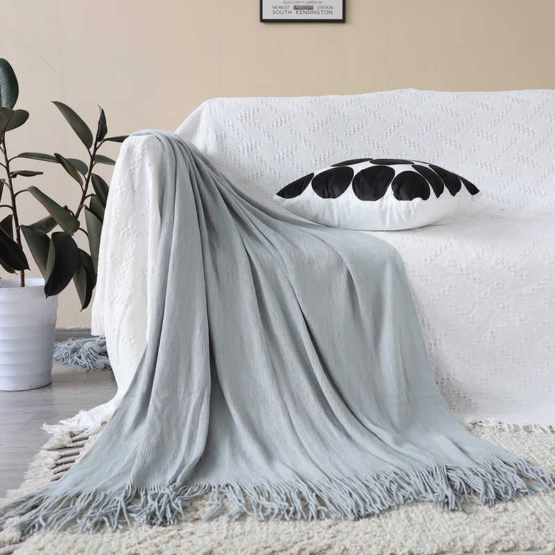 Grey Acrylic Knitted Throw Blanket 130x220cm Fringed Warm Decor Sofa Bed