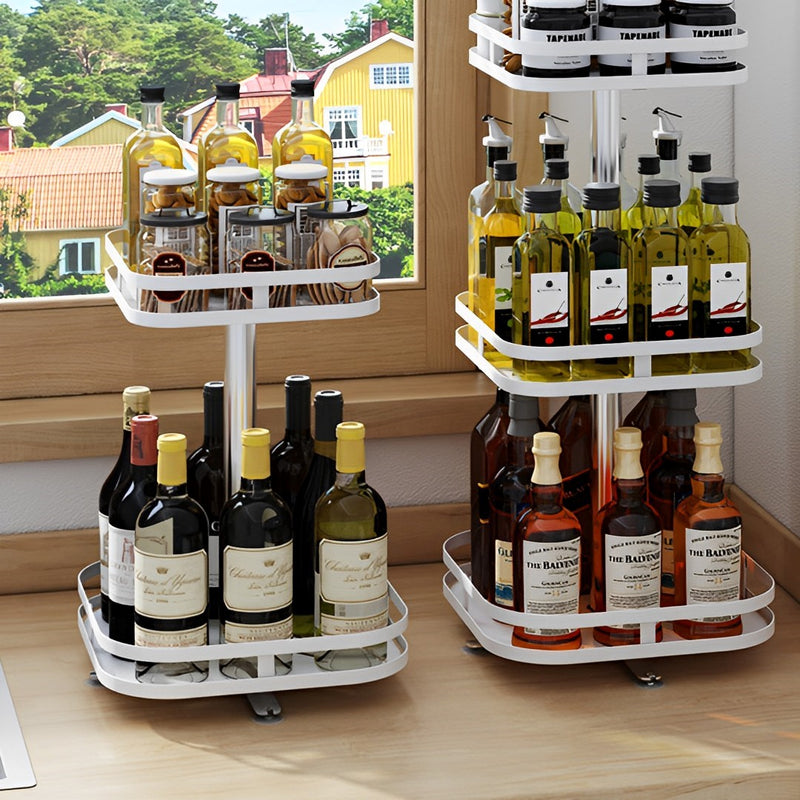 2 Tier White Carbon Steel Rotating Kitchen Spice Rack Organiser Shelf