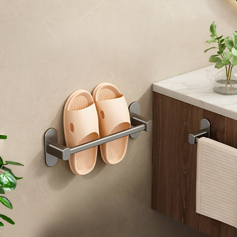 2X Wall Mounted Aluminum Slipper Rack 29cm Black Adhesive Waterproof Rust Proof