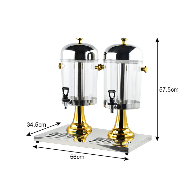 16L Dual Stainless Steel Beverage Dispenser Transparent Commercial Drink Jug