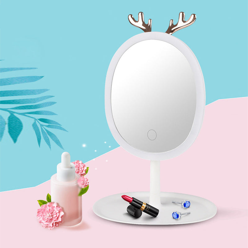 2X White LED Makeup Mirrors USB Rechargeable Adjustable Brightness With Storage