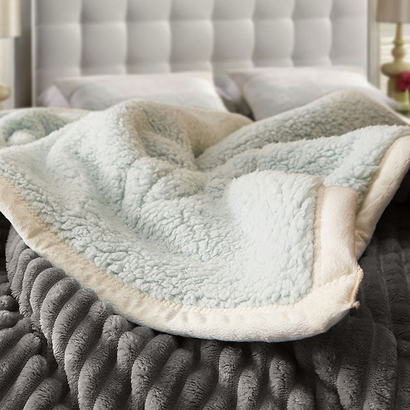 2X Thick Flannel Polyester Throw Blanket 200x220cm Grey Double Sided