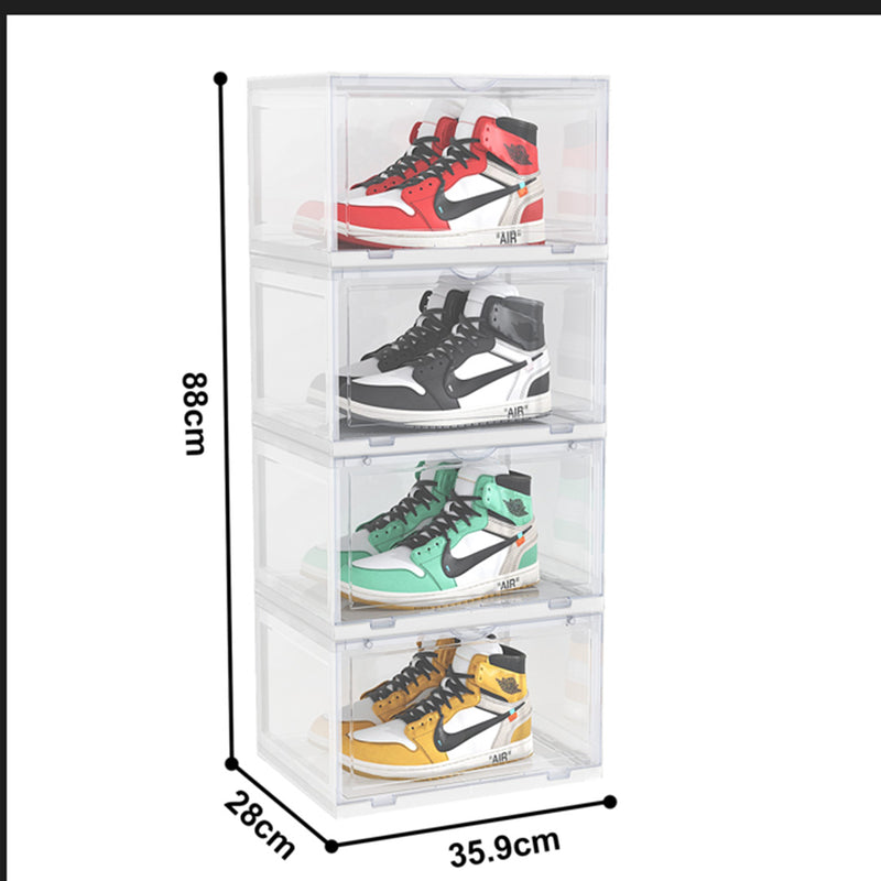 2X 4 Tier Transparent Plastic Shoe Organizer Stackable Storage Box Magnetic Door